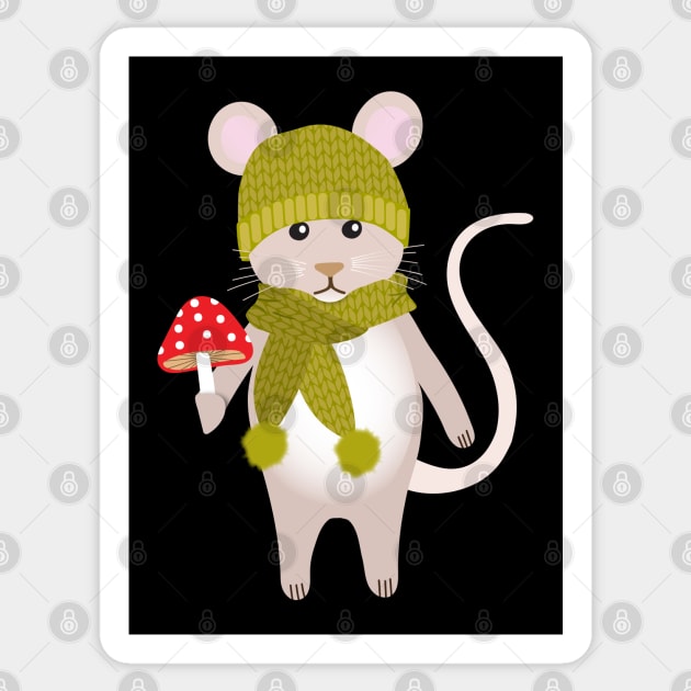 Woodland mouse with a mushroom Sticker by Jennifer Ladd